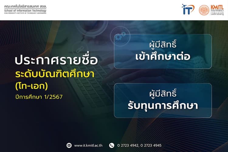 ประกาศรายชื่อผู้มีสิทธิ์เข้าศึกษาต่อระดับบัณฑิตศึกษาและผู้ที่ได้รับทุนอุดหนุนการศึกษา ภาคเรียน 1/2567