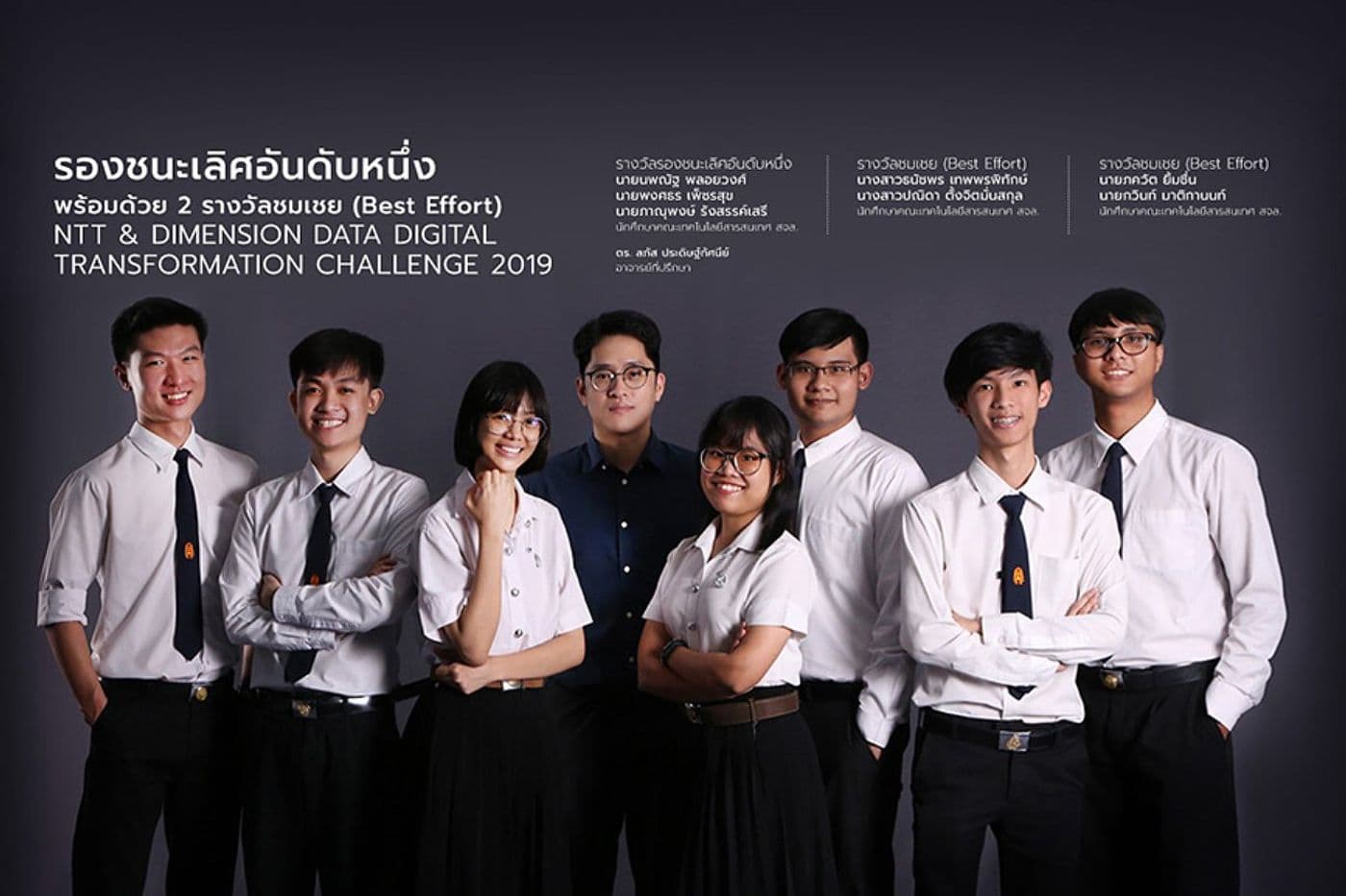 รองชนะเลิศอันดับหนึ่ง พร้อม 2 รางวัลชมเชย (Best Effort)  จากงาน NTT & Dimension Data Digital Transformation Challenge 2019