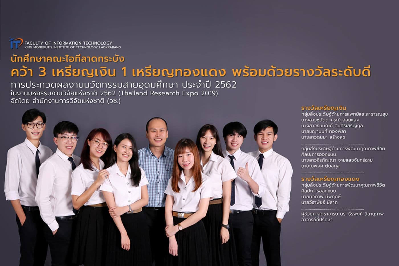 3 เหรียญเงิน 1 เหรียญทองแดง และ 1 รางวัลระดับดี จากงาน Thailand Research Expo 2019