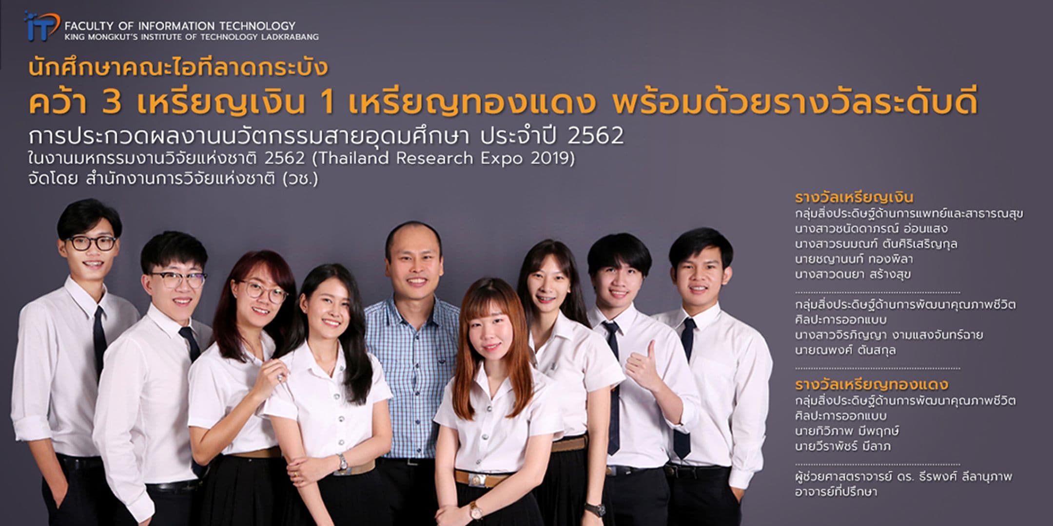 3 เหรียญเงิน 1 เหรียญทองแดง และ 1 รางวัลระดับดี จากงาน Thailand Research Expo 2019